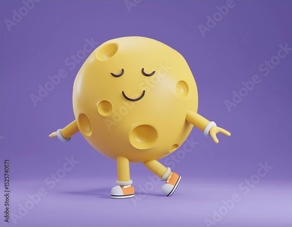 Fototapeta A smiling cheese wheel with arms and legs is dancing