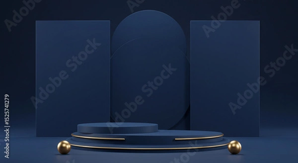 Obraz Elegant 3D render of a podium for product presentation in navy blue