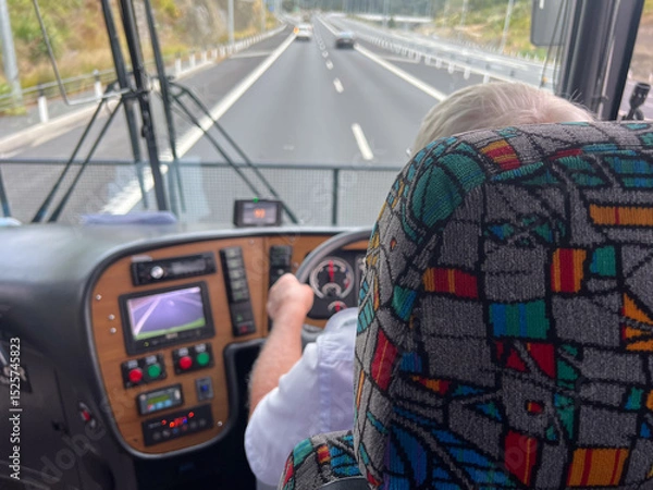 Fototapeta Bus driver driving on motorway