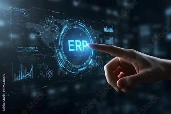 Fototapeta Enterprise resource planning business and modern technology concept on virtual screen.ERP, Generated AI
