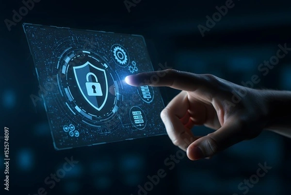 Fototapeta Cyber security, Data protection. Information privacy, Internet and technology concept on virtual screen. Generated AI