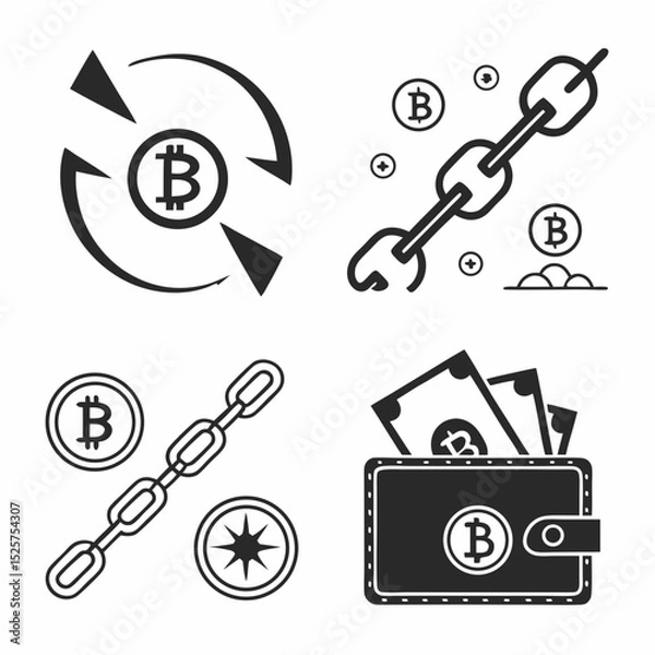 Fototapeta Bitcoin cryptocurrency icons set isolated on white background