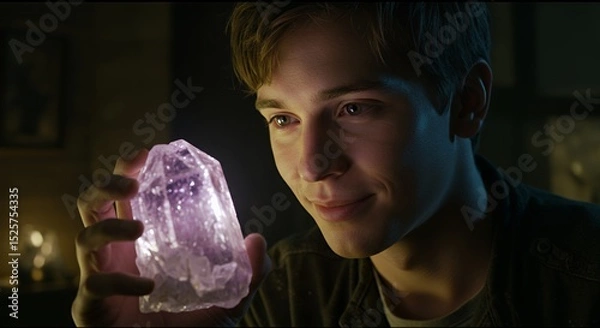 Obraz Mysterious Crystal Gaze: A Young Man's Fascination