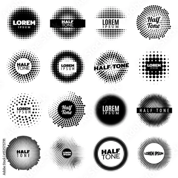 Fototapeta Abstract Halftone Design Round Elements Set