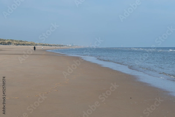 Obraz White sandy beach in cosy seaside holiday village on North Sea, built in belle epoque style in Flanders, De Haan or Le Coq sur Mer, Belgium