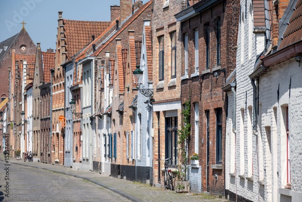 Obraz Old medieval houses in narrow streets in central Bruges, Flanders, Belgium, tourists destination in Europe