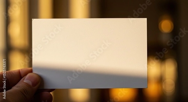 Obraz Blank card held in hand, sunlight casting shadow