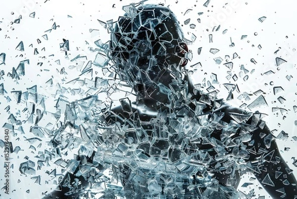 Obraz Shattered glass figure abstractly cries, reflective fragments mimicking tears form a surrounding border puddle.