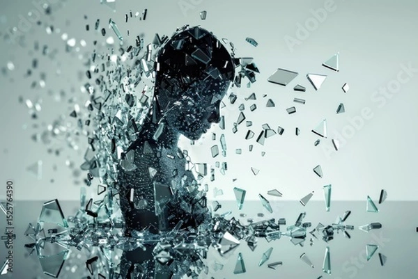 Obraz Shattered glass forms an abstract crying silhouette, reflective tear fragments pool below.