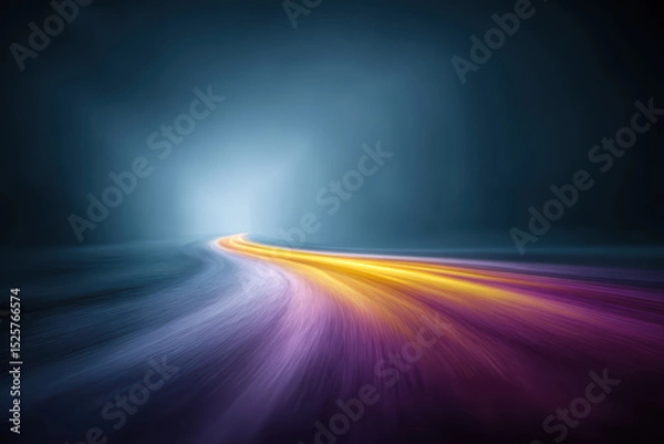 Obraz Abstract dynamic light trails curving into mysterious horizon