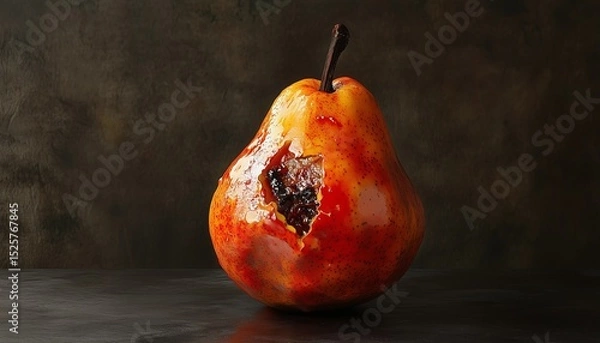 Fototapeta Pear rotten and damaged for a long time