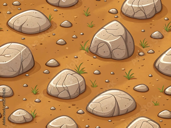 Obraz Hand-Drawn Cartoon Rock and Soil Game Texture