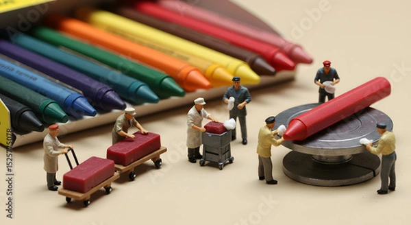 Fototapeta 1クレヨン工場のミニチュア作業風景　Generative AI