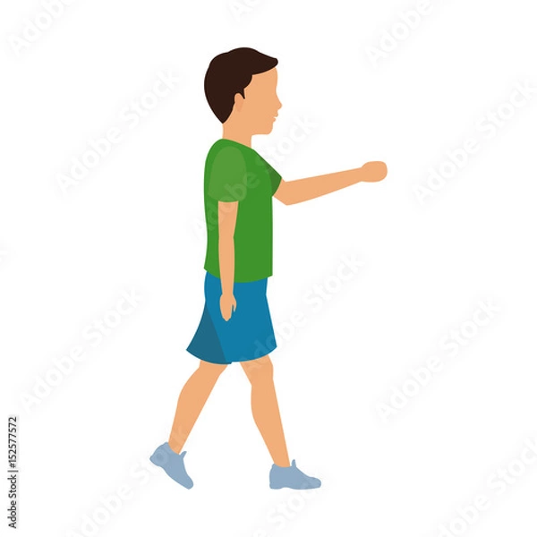 Obraz boy young walking with green tshirt and blue short vector illustration