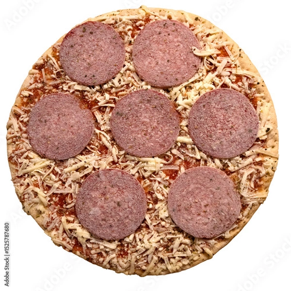 Fototapeta one salami pizza isolated on white background, template for designer.