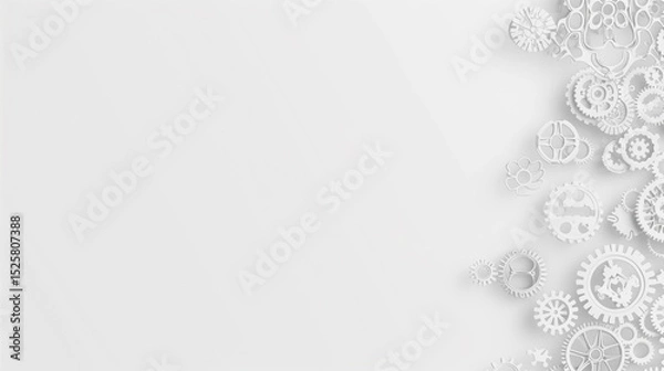 Obraz Cluster of white gears arranged on light background with empty space for text