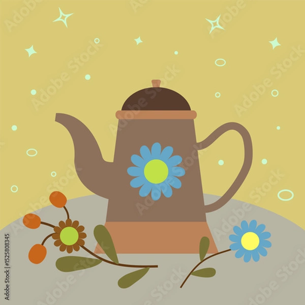 Fototapeta Cottagecore Theme Style Tea Pot Vector Template