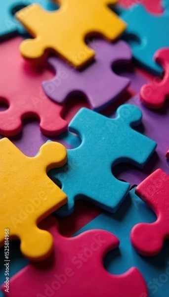 Fototapeta Vibrant jigsaw puzzle pieces interlock, close-up view , texture, pieces