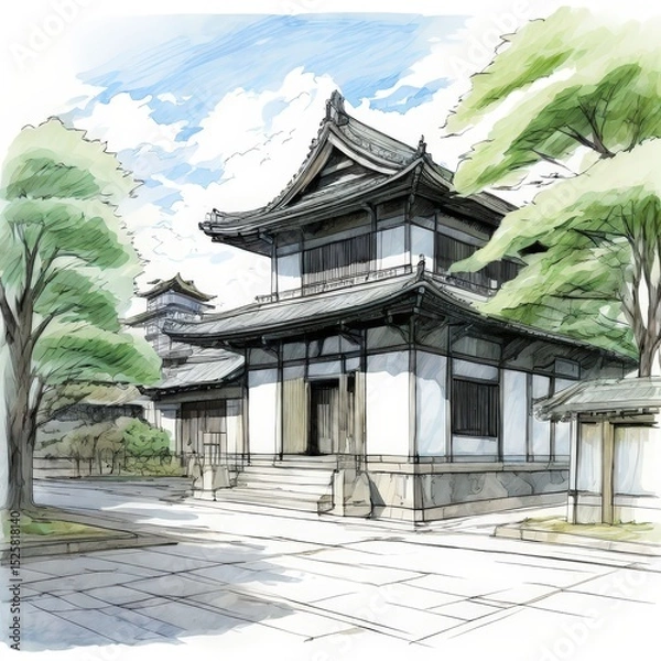Fototapeta the AI Image Generator, Traditional Japanese Temple Surrounded by Trees