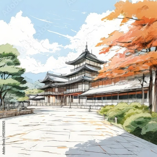 Fototapeta the AI Image Generator, Traditional Japanese Temple Surrounded by Trees