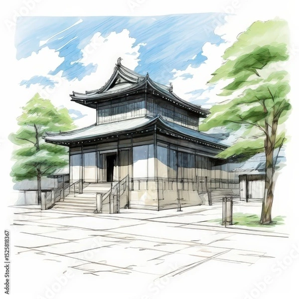 Fototapeta the AI Image Generator, Traditional Japanese Temple Surrounded by Trees