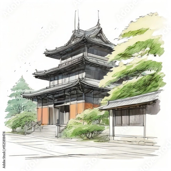 Fototapeta the AI Image Generator, Traditional Japanese Temple Surrounded by Trees
