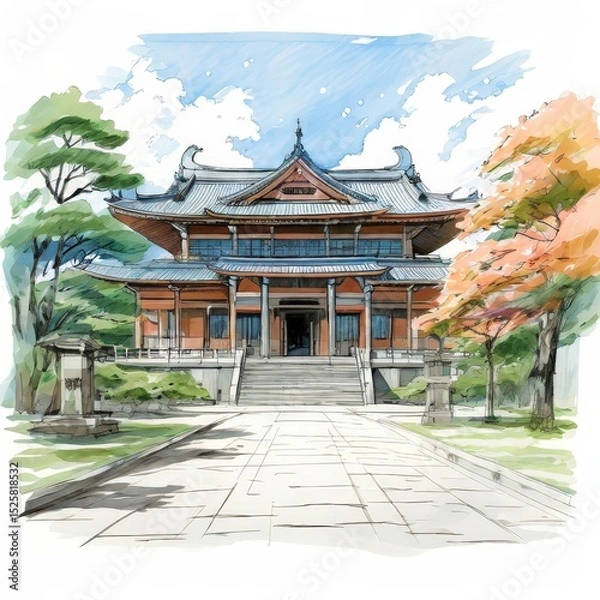 Fototapeta the AI Image Generator, Traditional Japanese Temple Surrounded by Trees
