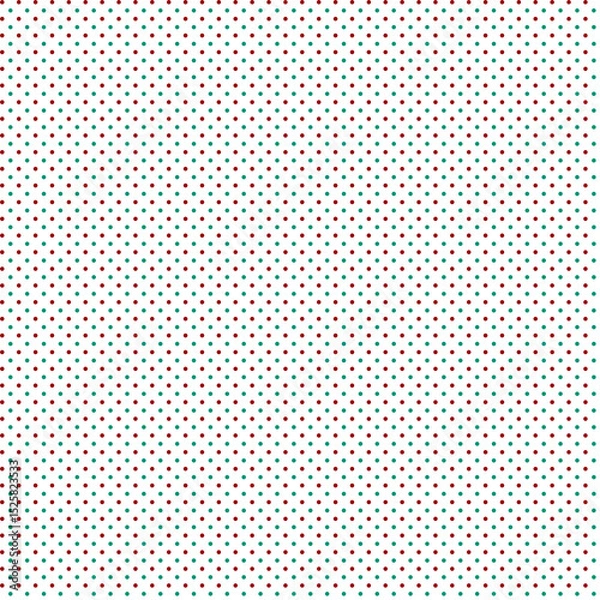 Fototapeta Cute simple geometric polka dot seamless pattern Small dark red and green polka dots, flat silhouette circles on white background Limited palette of three colors