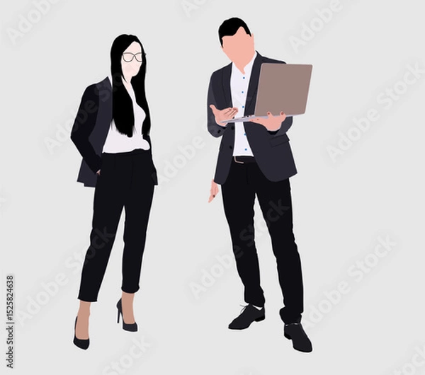 Obraz Business colleagues collaborating on a project, woman and man in formal attire