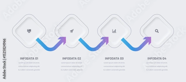 Fototapeta Business Neumorphic Infographic Presentation with Gradient Color Rhombus Label 4 Option and Icon