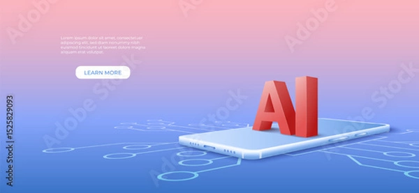 Obraz 3D artificial intelligence with circuit electric background. Digital futuristic big data visualization and machine learning. vector banner art illustration