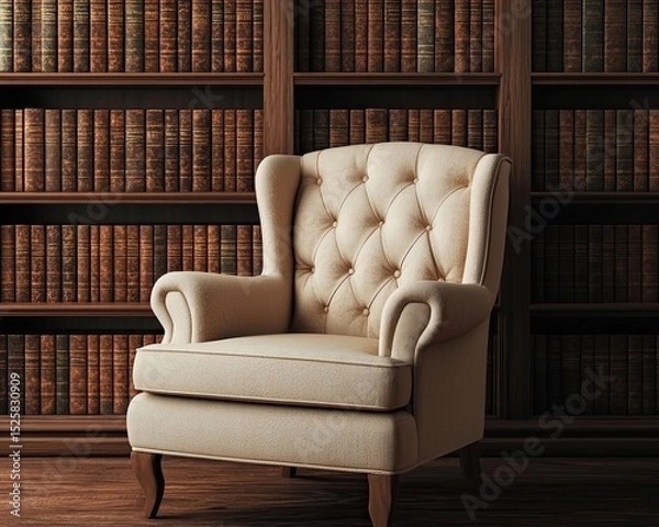 Obraz Elegant Armchair in Cozy Library Setting