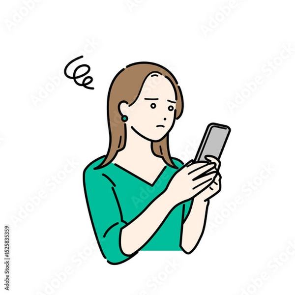 Obraz スマホで情報を調べて困る若い女性のイラスト素材