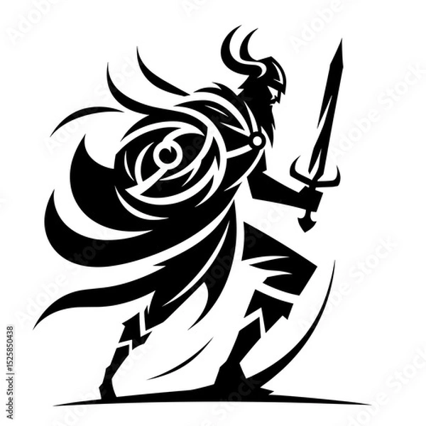 Obraz Viking warrior with sword and horned helmet vector