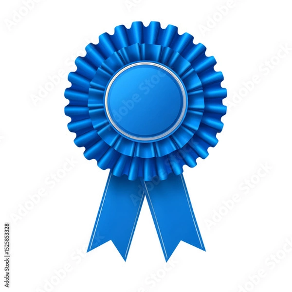 Fototapeta Blue award ribbon bow with elegant folds, isolated on a clean white background, symbolizing honor, excellence, or recognition.