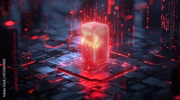 Fototapeta A microscopic holographic shield protecting private data in a futuristic city