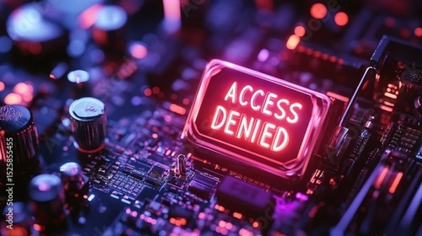 Fototapeta A microscopic firewall displaying "ACCESS DENIED" in neon lights