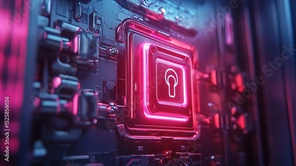 Fototapeta A microscopic encrypted vault with a neon biometric lock 