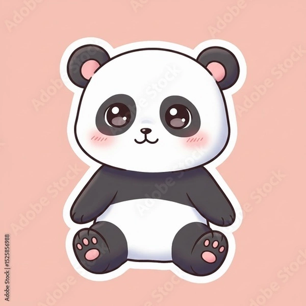 Obraz Cute Panda Bear Sticker on a Solid Background; Perfect for Adding Charm to Any Notebook or Planner