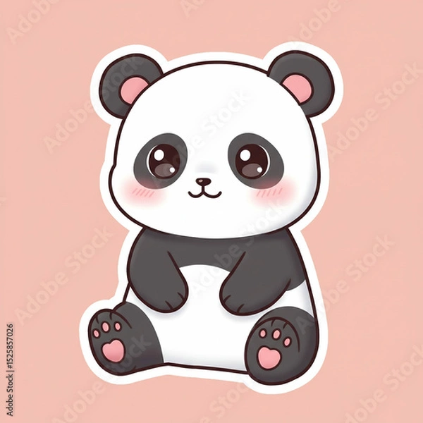 Obraz Cute Panda Bear Sticker on a Solid Background; Perfect for Adding Charm to Any Notebook or Planner