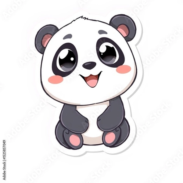 Obraz Cute Panda Bear Sticker on a Solid Background; Perfect for Adding Charm to Any Notebook or Planner