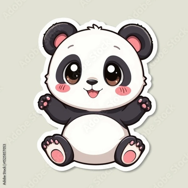 Obraz Cute Panda Bear Sticker on a Solid Background; Perfect for Adding Charm to Any Notebook or Planner