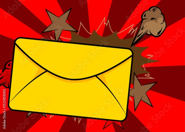 Obraz Cartoon Letter Envelope with blank speech bubble, comic book Mail background. Retro vector comics pop art design.