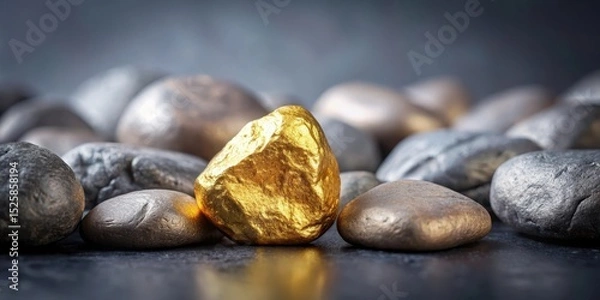 Fototapeta A single golden nugget protrudes from a vast expanse of gray stones