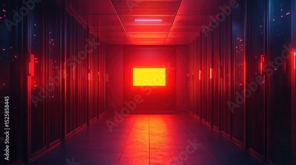 Fototapeta A glowing security breach warning flashing on a server room screen 
