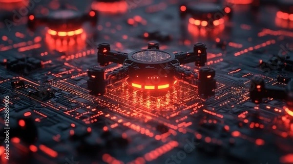 Fototapeta A glowing security breach notification protected by tiny cybernetic drones 