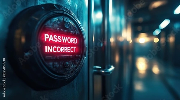 Fototapeta A glowing "PASSWORD INCORRECT" message repeatedly flashing on a futuristic access panel 