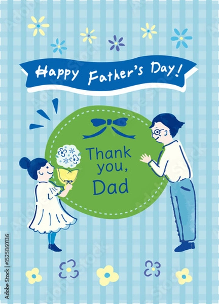 Obraz 父の日の親子　お父さんと子供　可愛い手書きのベクターイラストレーションバナー素材