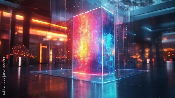 Fototapeta A glowing holographic diversity chart displayed in a futuristic business environment