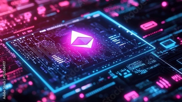 Obraz A glowing blockchain analytics dashboard displaying a rising cryptocurrency chart 